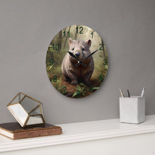 Aussie Wombat In The Aussie Bushland, Large Clock
