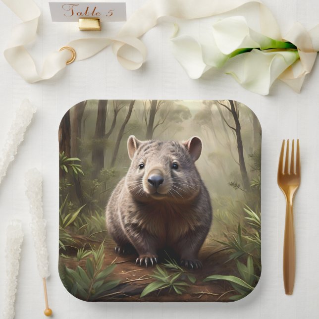 Aussie Wombat In The Aussie Bushland, Paper Plates (Wedding)