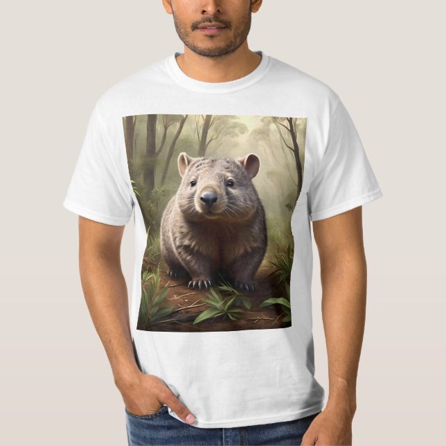Aussie Wombat In The Aussie Bushland, T-Shirt (Front)