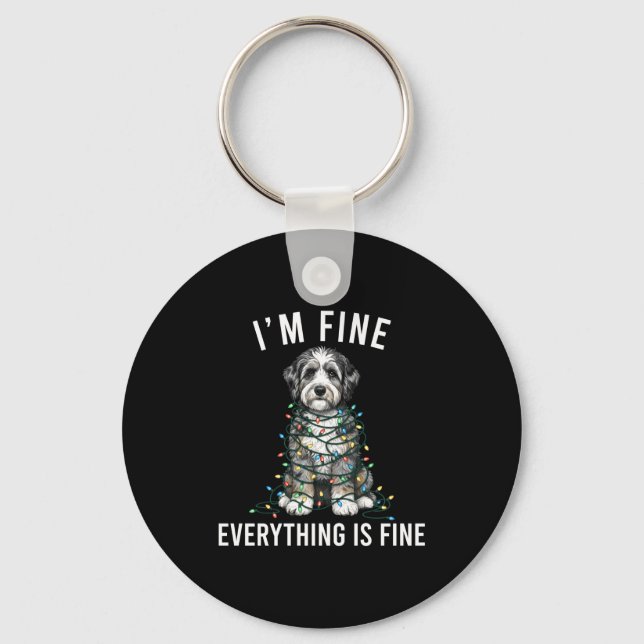 Aussiedoodle Christmas I'm Fine Everything Is Fine Keychain (Front)