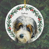 Aussiedoodle Christmas Wreath Personalized