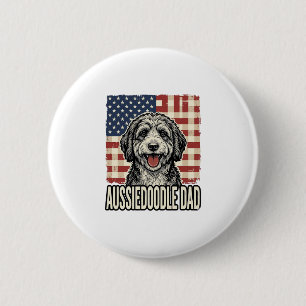 Aussiedoodle Dad Patriotic Vintage Dog Shirt Desig Button