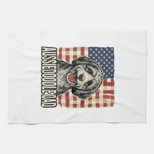 Aussiedoodle Dad Patriotic Vintage Dog Shirt Desig Kitchen Towel