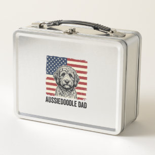Aussiedoodle Dad Patriotic Vintage Dog Shirt Desig Metal Lunch Box