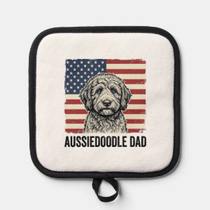 Aussiedoodle Dad Patriotic Vintage Dog Shirt Desig Pot Holder