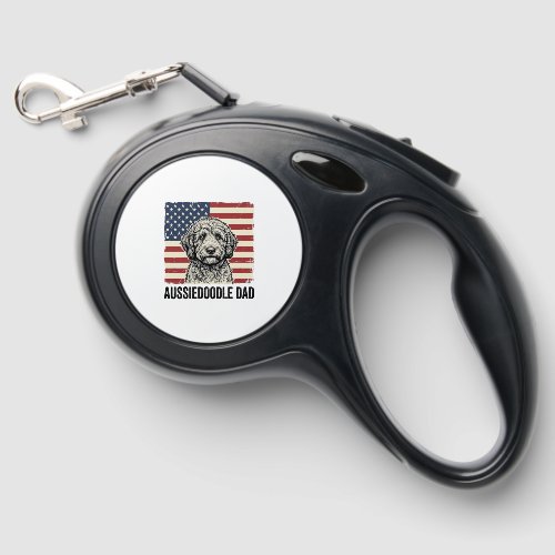 Aussiedoodle Dad Patriotic Vintage Dog Shirt Desig Retractable Pet Leash
