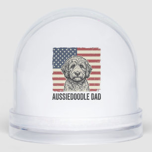 Aussiedoodle Dad Patriotic Vintage Dog Shirt Desig Snow Globe