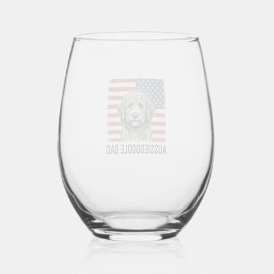 Aussiedoodle Dad Patriotic Vintage Dog Shirt Desig Stemless Wine Glass