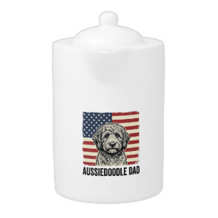 Aussiedoodle Dad Patriotic Vintage Dog Shirt Desig Teapot