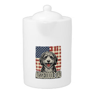 Aussiedoodle Dad Patriotic Vintage Dog Shirt Desig Teapot