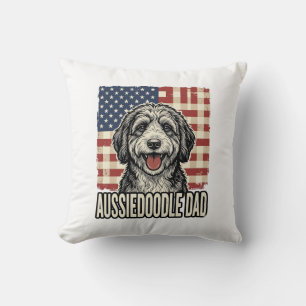 Aussiedoodle Dad Patriotic Vintage Dog Shirt Desig Throw Pillow