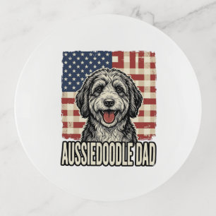 Aussiedoodle Dad Patriotic Vintage Dog Shirt Desig Trinket Tray