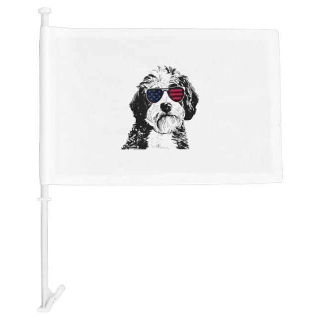 Aussiedoodle Dog 4th July America USA Flag  (Front)