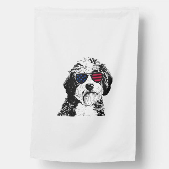 Aussiedoodle Dog 4th July America USA Flag  (Front)