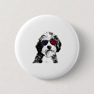 Aussiedoodle Dog 4th July America USA Flag Button