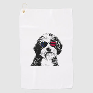 Aussiedoodle Dog 4th July America USA Flag  Golf Towel
