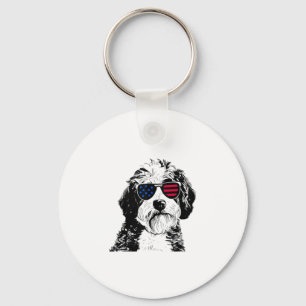 Aussiedoodle Dog 4th July America USA Flag  Keychain