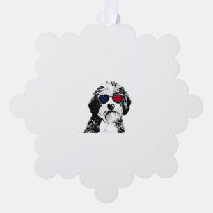 Aussiedoodle Dog 4th July America USA Flag Ornament Card