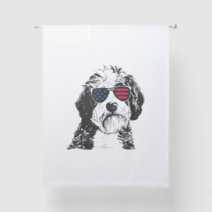 Aussiedoodle Dog 4th July America USA Flag Sheer Curtains