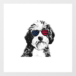 Aussiedoodle Dog 4th July America USA Flag Wall Decal