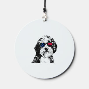 Aussiedoodle Dog 4th July America USA Flag Wind Chime