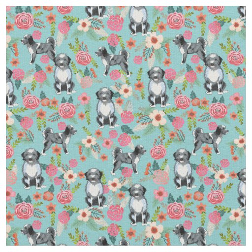 aussiedoodle dog vintage florals turquoise fabric
