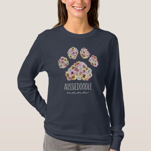 Aussiedoodle Mama Floral Paw Dog Mom  T_Shirt