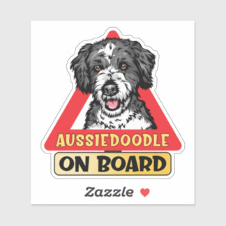 Aussiedoodle On Board Doodle Dog Red Traffic Sign Sticker
