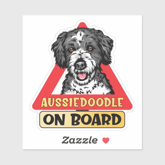 Aussiedoodle On Board Doodle Dog Red Traffic Sign Sticker (Sheet)