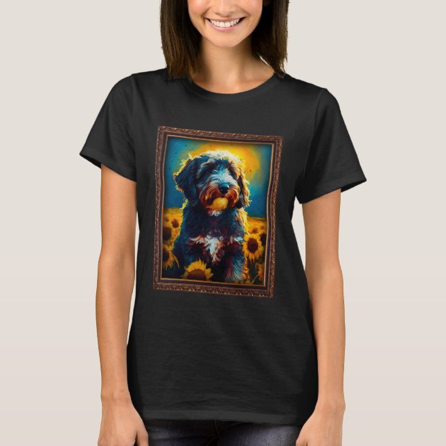 Aussiedoodle Painting Sunflower Flower Mom Women F T-Shirt (Front)