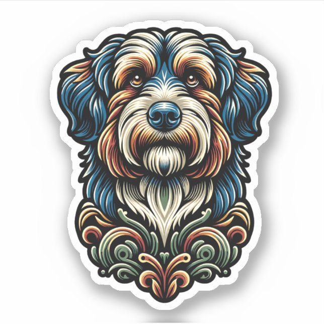 Aussiedoodle Vinyl Waterproof Dog Sticker (Front)