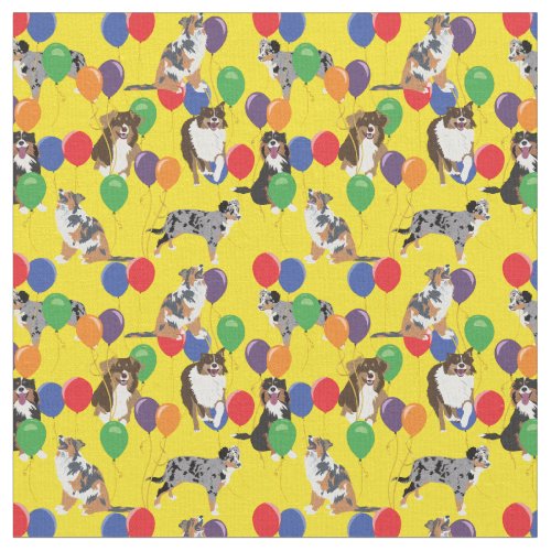 Aussies Australian Shelpherds and Party Balloons Fabric