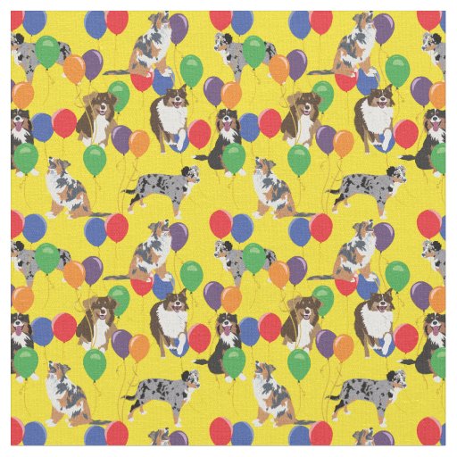 Aussies Australian Shelpherds and Party Balloons Fabric