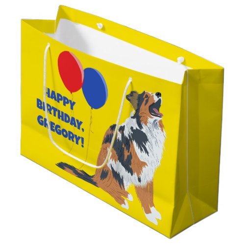 Aussies Australian Shelpherds and Party Balloons Large Gift Bag