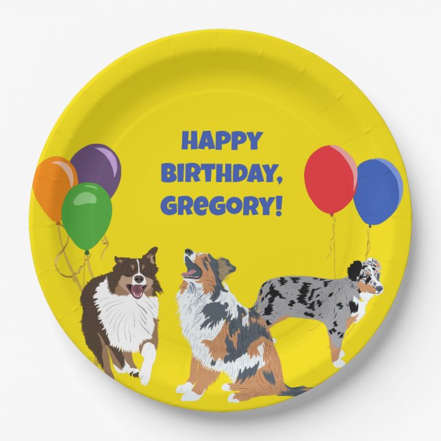 Aussies Australian Shelpherds and Party Balloons Paper Plates (Front)
