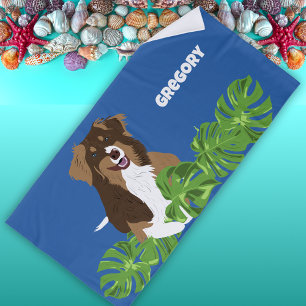 Aussies Australian Shepherd Dog Tropical Leaves Beach Towel