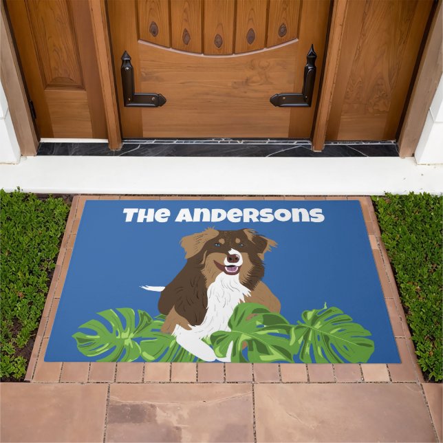Aussies Australian Shepherd Dogs Tropical Leaves Doormat (Outdoor)