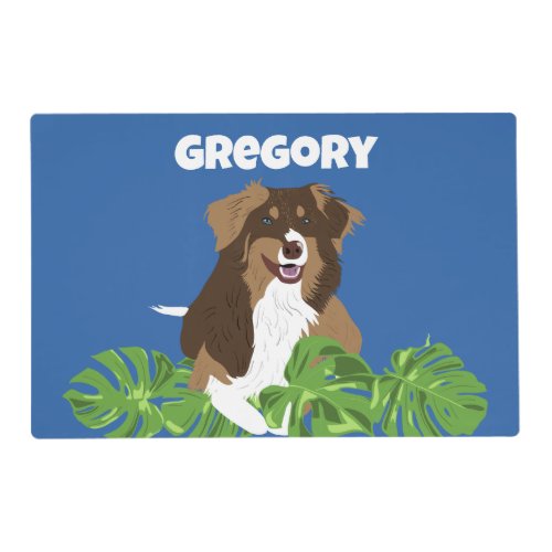 Aussies Australian Shepherd Dogs Tropical Leaves Placemat