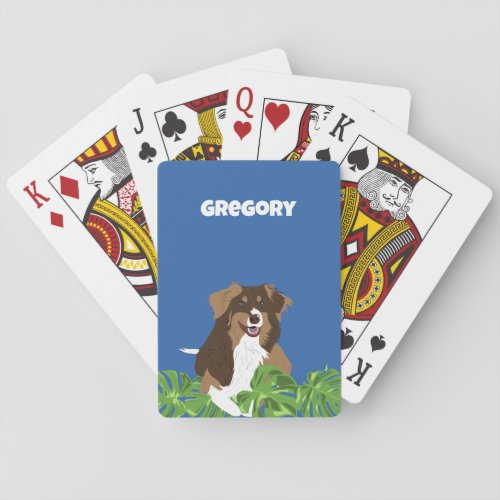 Aussies Australian Shepherd Dogs Tropical Leaves Playing Cards