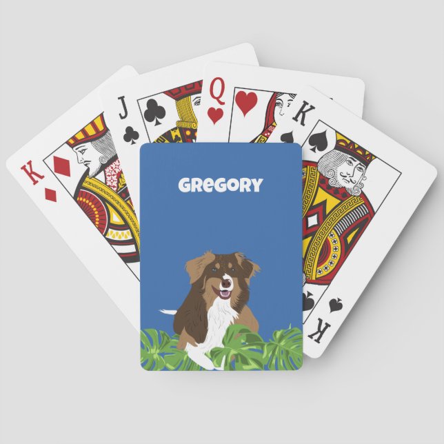 Aussies Australian Shepherd Dogs Tropical Leaves Poker Cards (Back)