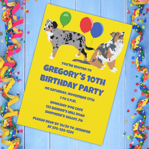 Aussies Australian Shepherds Birthday Party Invitation