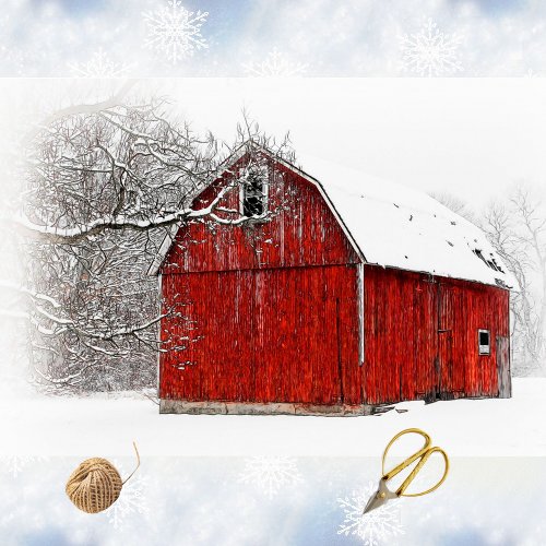 Austere and Bare Winter Red Barn Tissue Paper