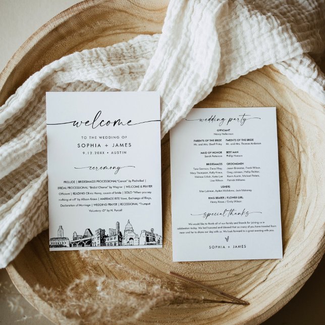 Austiin Skyline Wedding Program 5x7 Card (Creator Uploaded)