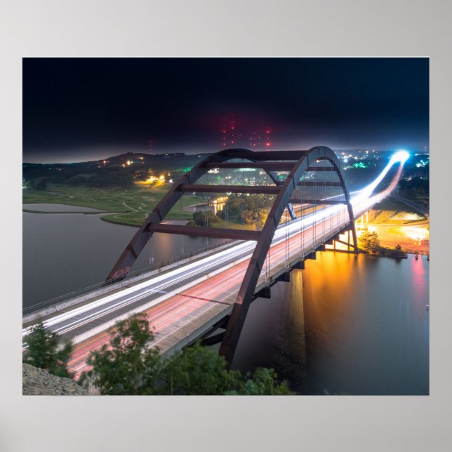Austin 360 Pennybacker Bridge At Night Poster (Front)