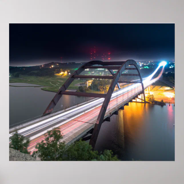 Austin 360 Pennybacker Bridge At Night Poster | Zazzle