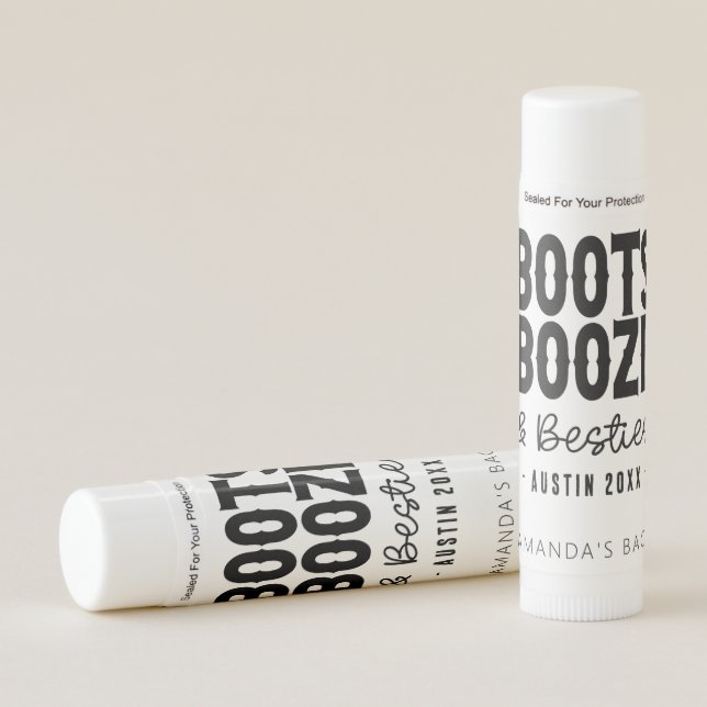 Austin Bachelorette Boots Booze Besties Custom Lip Balm (Front)