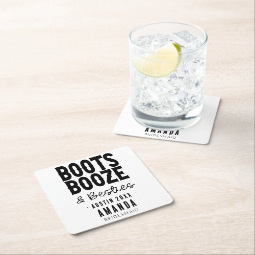 Austin Bachelorette Boots Booze Besties Custom Square Paper Coaster