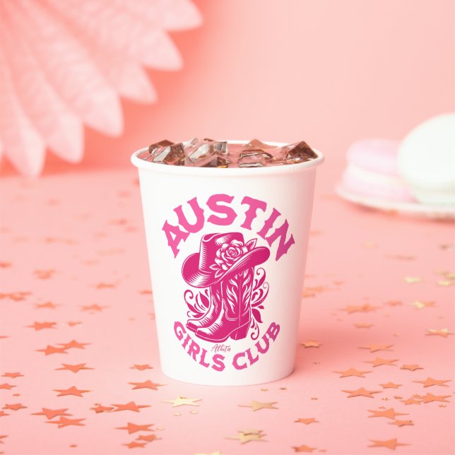 austin bachelorette cowboy hat pink  paper cups (Insitu)