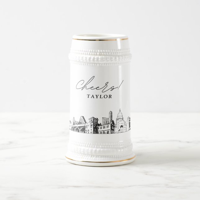 Austin Bridal Party Gift Skyline Personalized Beer Stein (Center)
