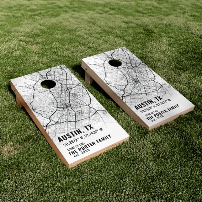 Austin City Map + Coordinates  Cornhole Set (Creator Uploaded)